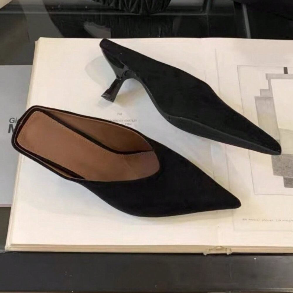 Black Preppy Women's High Heel Pointed Toe Mule Sandals - Picture 1 of 2